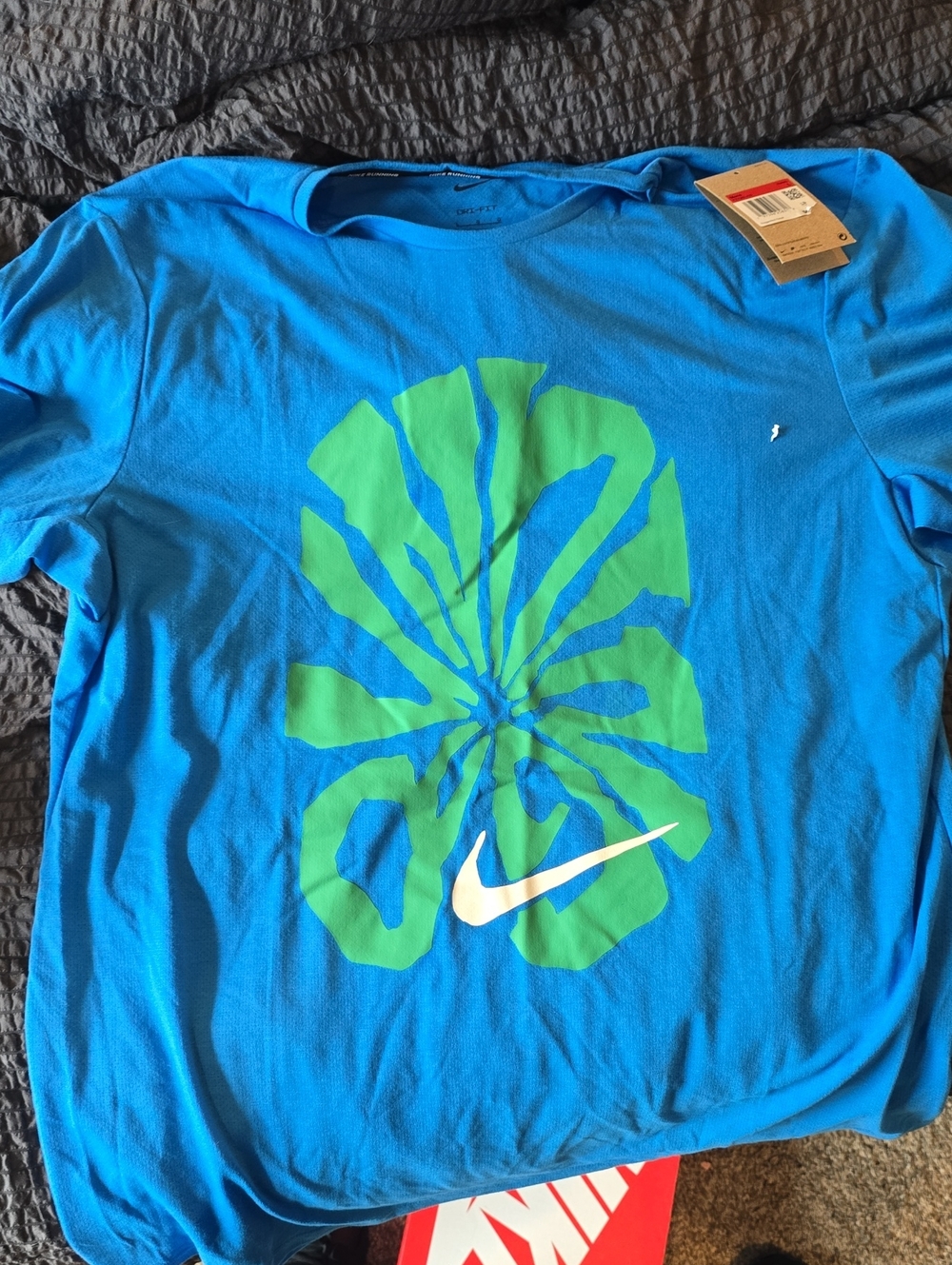 Nike Blue Tee with Green Graphic and White Swoosh